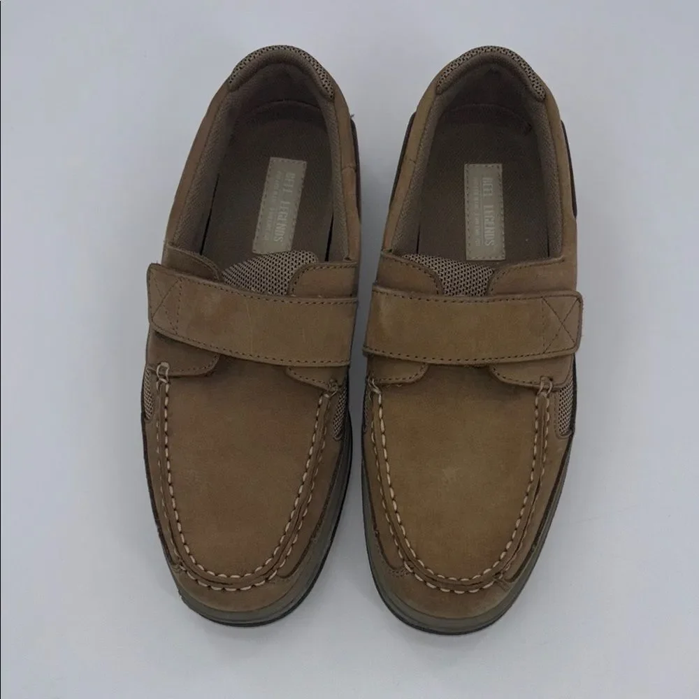 Men's Reel Legends Admiral Neutral Brown Leather Boat Shoe Loafers Size 10 1/2